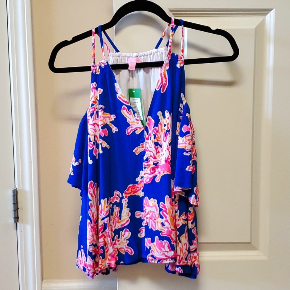 Lilly Pulitzer It's Electric tank top with cutout sleeves, size XXS